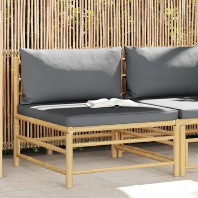 Produktbild von Maison Exclusive - Garten-Mittelsofa mit Dunkelgrauen Kissen Bambus