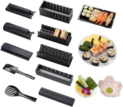 Produktbild von Sushi Maker Kit 10 Stück DIY Sushi Set 5 Formen Sushi Maker Set Für Anfänger Easy Sushi Maker Einfach und Spaß Auch Als Geschenk (Schwarz)