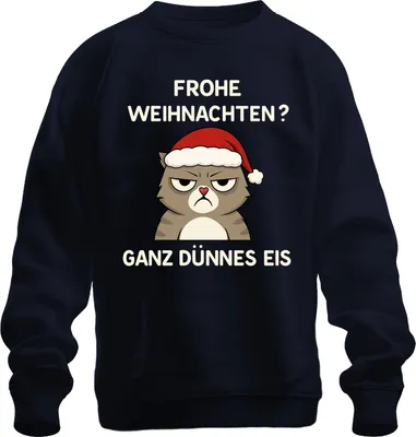Zdjęcie produktu dla Wesołych Świąt? Very Thin Ice Christmas Cat Sarcastic Uni Sweatshirt Pullover, Navy, M