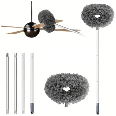 Produktbild von Deckenventilator-Reinigungsbürste - Teleskop-Staubwedel 65–185 cm - Flexible Lamellenbürste - Waschbarer Staubwedel - Für Ventilatoren, Decken - Grau