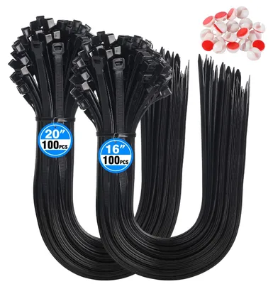 Immagine prodotto di Set di 200 fascette per cavi nere - 400/500 mm x 9 mm in nylon, con 20 morsetti