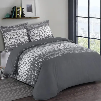 Imagen del producto de TRANKIELO® - Ropa de cama 100% algodón - Juego de cama que incluye: funda de edredón de 240x220 cm + 2 fundas de almohada - Color gris antracita y blanco