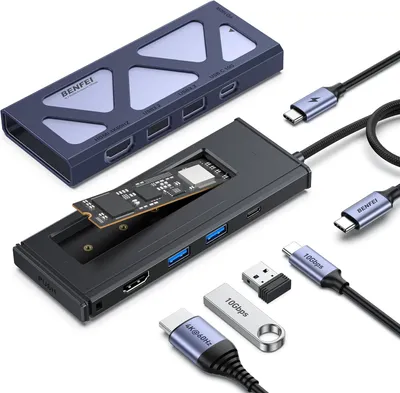 Produktbild von BENFEI 6-in-1 USB C HUB mit M.2 NVMe SSD Gehäuse, 10 Gbps USB 3.2 Anschlüsse (2 * USB A + 1 * USB-C), 100 W PD, 4K@60 Hz