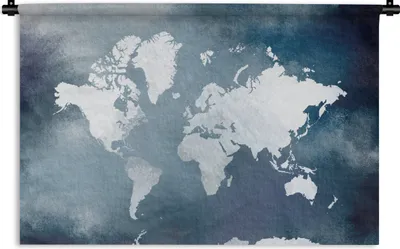 Produktbild von MuchoWow® Wandteppich Wandbehang Weltkarte - Aquarell - Blau 60x40 cm Tapisserie Dekoration Wandtuch - Wanddekorationen