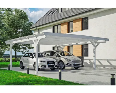 Produktbild von Doppelcarport SKAN HOLZ Odenwald inkl. Pfostenanker 640 x 648 cm weiß