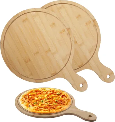 Image de Assiettes à pizza, 42 x 30 cm, lot de 2, rondes, en bambou, pour pizza