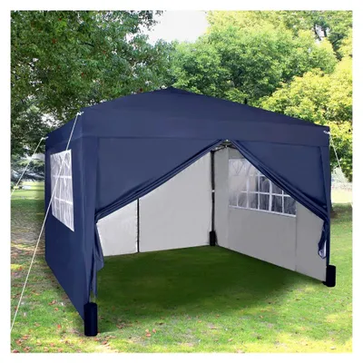 Produktbild von Pop-Up-Pavillon 3x3m Faltpavillon mit Seitenwänden, 2 Windstäben und 4 Gewichtssäcken, wasserdicht mit silberfarbener Schutzschicht (Blau)