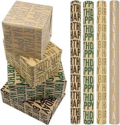 Produktbild von Famanu Kraftpapier Geschenkpapier - 4 Rollen, 43 cm x 3 Meter, Buntes Muster