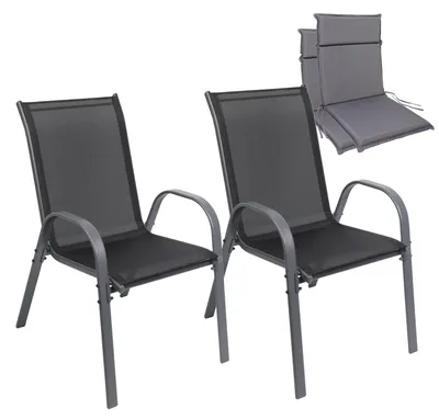 Obrázok produktu pre Albatros záhradné stoličky set 2 Kuba s vankúšom na sedenie - Stohovateľné záhradné stoličky s robustným kovovým rámom a vysokou nosnosťou - Pohodlné stohovateľné stoličky aj ako stoličky na terasu