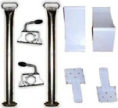 Produktbild von 2 Anhängerstützen + 2 Klemmhalter + 1 Satz Unterlegkeile Bremskeile mit Halter