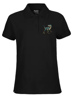 Produktbild von Huuraa Damen Polo Shirt Velociraptor Dinosaurier XS Black Bio Baumwolle Fairtrade Poloshirt Geschenkidee