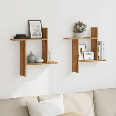 Produktbild von (Design 2026) Wandregale 2er-set - Artisan-Eiche 50x12x50cm Holzwerkstoff - Wandregale HOMMIE 492279 - Wandregale