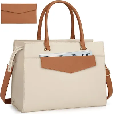 Immagine prodotto di RAINSMORE Borsetta da donna Borsa a tracolla 2 in 1 Borsa per laptop 15,6 pollici Beige Marrone