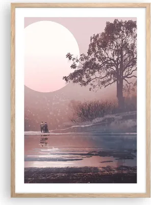 Produktbild von Gerahmtes Poster - Rahmen in heller Eiche - Mond Paar Baum - 50x70 cm - Wand Bild - Wanddeko - Wandbilder - Kunstposter - Wandposter - Bilderrahmen - Bilder - Kunstdruck - Wandbild - P2NPA50x70-4236