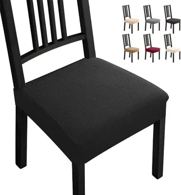 Productafbeelding van Stoelhoezen 4 stuks, Jacquard, zwart, wasbaar, voor eetkamer