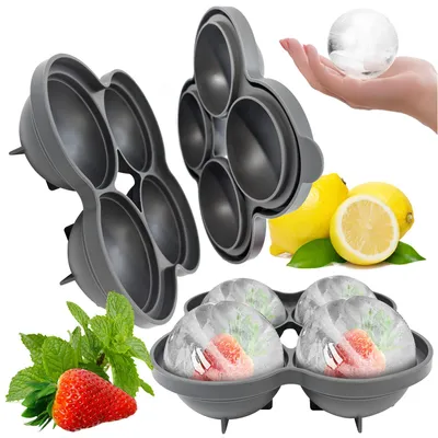 Productafbeelding van com-four® 2x XL ijsblokjesvorm - Ronde ijsbolvorm, diameter 6 cm - Ijsblokjesmaker van siliconen voor 8 grote ijsbollen - Ijsblokjesbak - Ijsbolvorm met deksel - Ijsbollen