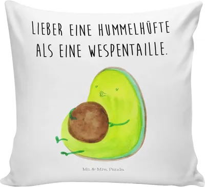 Produktbild von Mr. & Mrs. Panda Dekokissen 40x40 Avocado Pfeifen - Weiß - Geschenk, Sofa Kissen, Polster, Couchkissen, für, Kuschel, Abnehmen, Diät, Schwanger, Kopfkissen