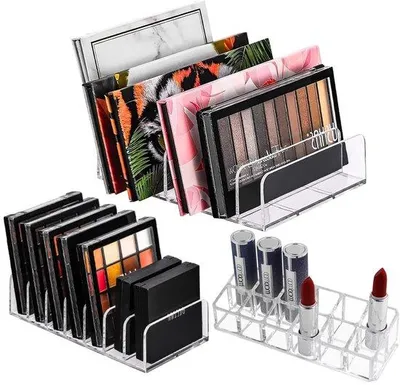 Productafbeelding van Ibenzoa® Transparante acryl make-up organizer, 2 stuks – Opbergdoos voor oogschaduwpaletten en cosmetica, afmetingen 17 x 12,5 x 4,3 cm en 17 x 8,5 x 4,3 cm, transparant