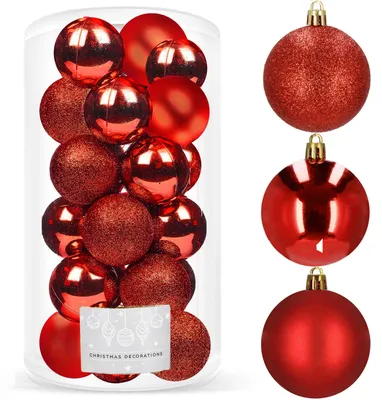 Image de Boules de Noël rouges assorties - 4 cm, lot de 20 pièces
