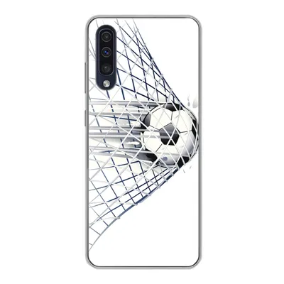 Produktbild von MuchoWow® Handyhülle Schutzhülle Hülle für Samsung Galaxy A30s Eine Illustration eines Fußballs, der ins Tor geht - Jungen - Mädchen - Kinder Silikon Softcase Handy Hülle - Karteninhaber