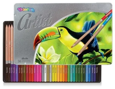 Image de - crayons de couleur ronds en bois, boîte en métal 36 couleurs