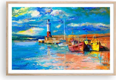 Produktbild von Gerahmtes Poster - Rahmen in heller Eiche - Leuchtturm Meer - 91,5x61 cm - Wand Bild - Wanddeko - Wandbilder - Kunstposter - Wandposter - Bilderrahmen - Bilder - Kunstdruck - Wandbild P2NAA91x61-3693