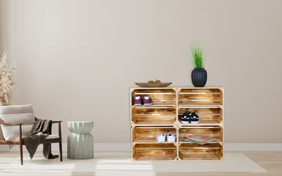 Produktbild von Schuhregal Schrank "Berlin" für den Eingangsbereich Schuhschrank Schuhablage aus Holzkisten Obstkisten Weinkisten