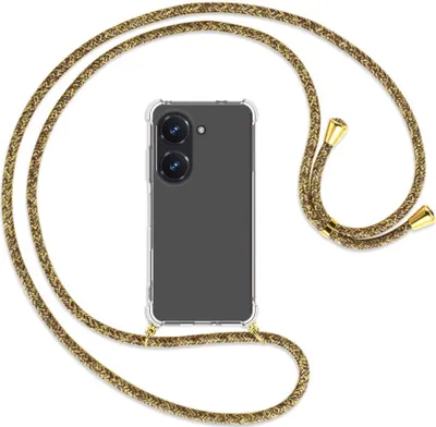 Produktbild von Handykette Backcover-Schutzhülle mit Band (Metall goldfarben) für Asus Zenfone 9 / Zenfone 10 (5.9'') - braun+beige