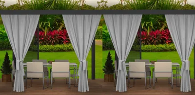Produktbild von 4 Stück Outdoor Vorhang Grau 155cm breite x240cm Höhe |Ovorhang blickdicht  Outdoor | Vorhang Wetterfest | Outdoor vorhänge für Terrasse, Garten, Veranda, Pergola