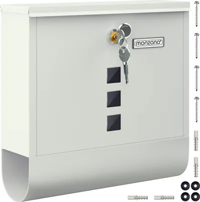 Image de Monzana Boîte aux lettres murale XXL acier zingué blanc tube journaux courrier 2x clés fente d'insertion extra large