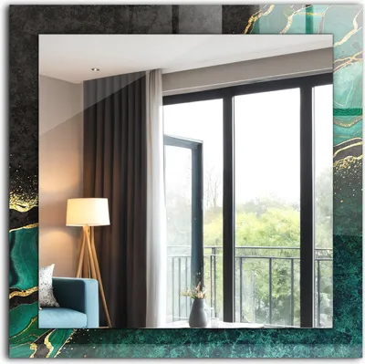 Produktbild von Dekorativer Wandspiegel - Bedruckter Spiegel - Motiv - 60x60 cm - Grüne Abstrakte Muster