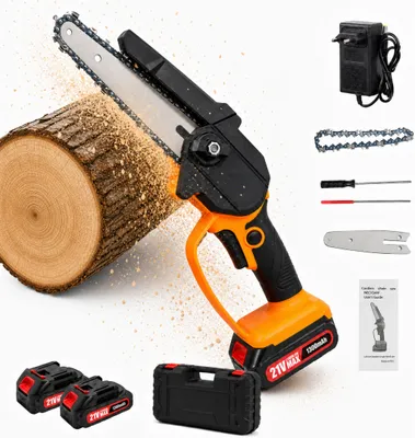 Produktbild von Akku-Kettensäge 6 Zoll + 4 Zoll 2-in-1 Sägeblätter mini Kettensäge Elektro-Kettensäge Elektrokettensäge 21V Handkettensäge für Garten und Holzarbeiten