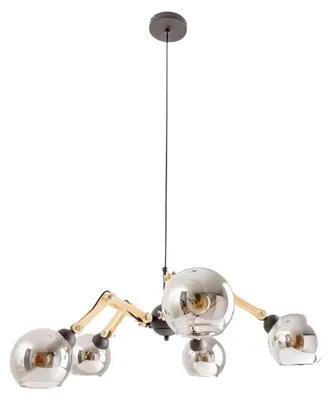Produktbild von Pendelleuchten - 5er Glas-Pendelleuchte "SOITO" d: 80cm, Hängelampe im Retro Style, aus Metall und Glas in schwarz, 130 cm hoch, Ø 80 cm, E14-Fassung