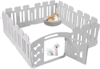 Obrázek produktu pro Puppyren výběh pro psy/zvířata – 78 x 78 x 60 cm – se zamykatelnými dvířky – HDPE – pro vnitřní i venkovní použití – světle šedý