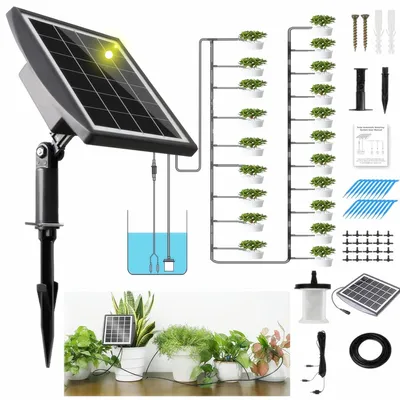 Produktbild von Solar Bewässerungssystem 20 m, 20 Tropfkoepfe, 12 Timermodi, für Balkon