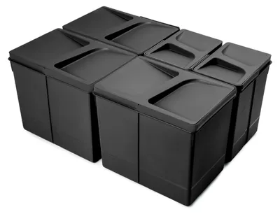 Recyclingcontainer für Schublade, 3x15L+2x7L, schwarz