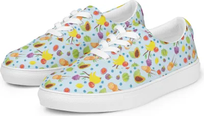 Produktbild von Mr. & Mrs. Panda Sneaker Damen Obst Korb Größe 43 - Blau - Geschenk, Freizeitschuhe, Frucht Muster, Obstkorb, Canvasschuhe, Damenschuhe, Früchte, Stoffschuhe, Sportschuhe