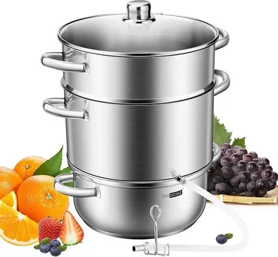 Produktbild von Dampfentsafter 8L Fruchtentsafter aus Edelstahl mit Glasdeckel, ?26 Spülmaschinengeeigneter Entsafter, Dampfentsafter für alle Herdarten auch Induktions geeignet