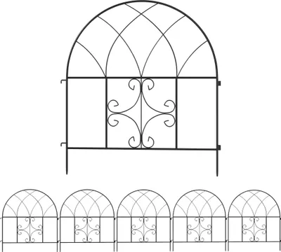 Immagine prodotto di Fortuna Lai Recinzione da giardino in acciaio 300 cm x 70 cm di altezza Set recinzione decorativa a griglia Elementi di recinzione Recinzione paesaggistica Arco superiore Recinzione per cani Recinzione per cani da giardino Aiuole Barriera per animali Esterni Nero