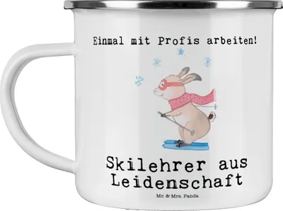Produktbild von Mr. & Mrs. Panda Pott Skilehrer Leidenschaft - Weiß - Geschenk, becher emaille, Tasse, Teetasse, Emailletasse, Kaffeepott