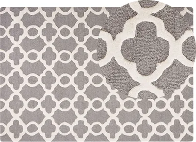 Produktbild von BELIANI Teppich Grau Weiß Wolle 160 x 230 cm Kurzflor Marokkanisches Muster Handgetuftet Rechteckig