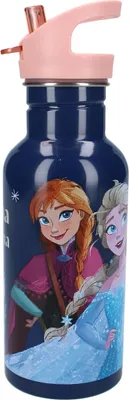Zdjęcie produktu dla Butelka na wodę Disney Frozen II 500 ml - butelka dla dzieci z uchwytem i słomką
