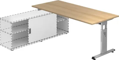 Produktbild von Anbauschreibtisch T-Fuß 180x80cm Eiche/Silber