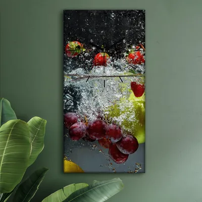 Produktbild von Wohnzimmer Leinwand Uhr Geräuschlos Küche 30x60 Farbige, Früchte, schwarze Zeiger