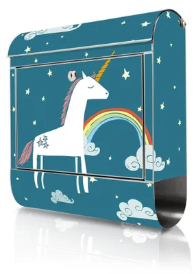 Produktbild von banjado Edelstahl Briefkasten mit Zeitungsfach mit Motiv Einhorn großer Design Postkasten rostfrei, A4 Einwurf [BKGE2 12494]