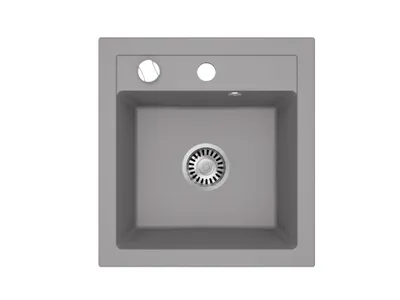 Produktbild von [Granitspüle 49x52 + Armatur Spirale]Hochwertige Einbaugranitspüle Granit f. Unterschränke ab 45 cm inkl. Siphon Set, Farbe:Grau Granit Spiral Schwarz