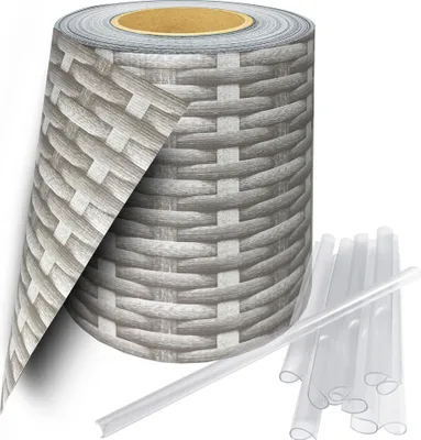 Produktbild von Sichtschutzstreifen inkl. 30 Befestigungsclips Zaunblende 35 m Rolle 19 cm PVC Zaunfolie Windschutz Doppelstabmatten  , Länge:35m;Farbe:Rattan-Hellgrau