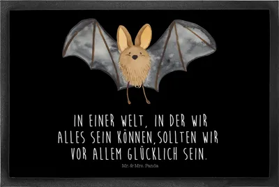 Produktbild von Mr. & Mrs. Panda Schmutzfangmatte Fledermaus Flügel 40 x 60 cm - Schwarz - Geschenk, Fussmatte, Türvorleger, Schmutzfangteppich, Schmutzmatte, fußmatte, Lustige Sprüche