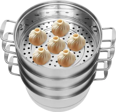 Obrázek produktu pro Parní hrnec, nerezová ocel 304, 5 polic, objem 9 l, průměr 32,5 cm, hrubá hmotnost 4,5 kg