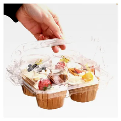 Produktbild von 60 Stück transparente Kunststoff-Boxen für Cupcakes, Pfannkuchenbehälter, Kuchenregale und Kuchenbehälter mit 4 Fächern